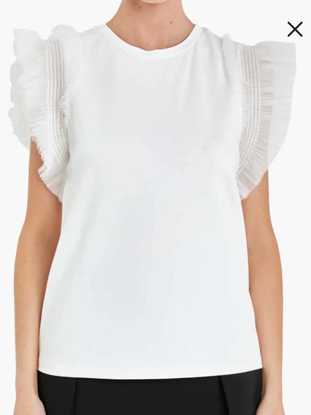 English Factory White Ruffle Sleeve Crewneck Top